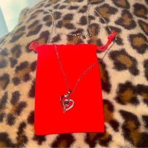 Silver Heart Pendant Necklace with Red Bag